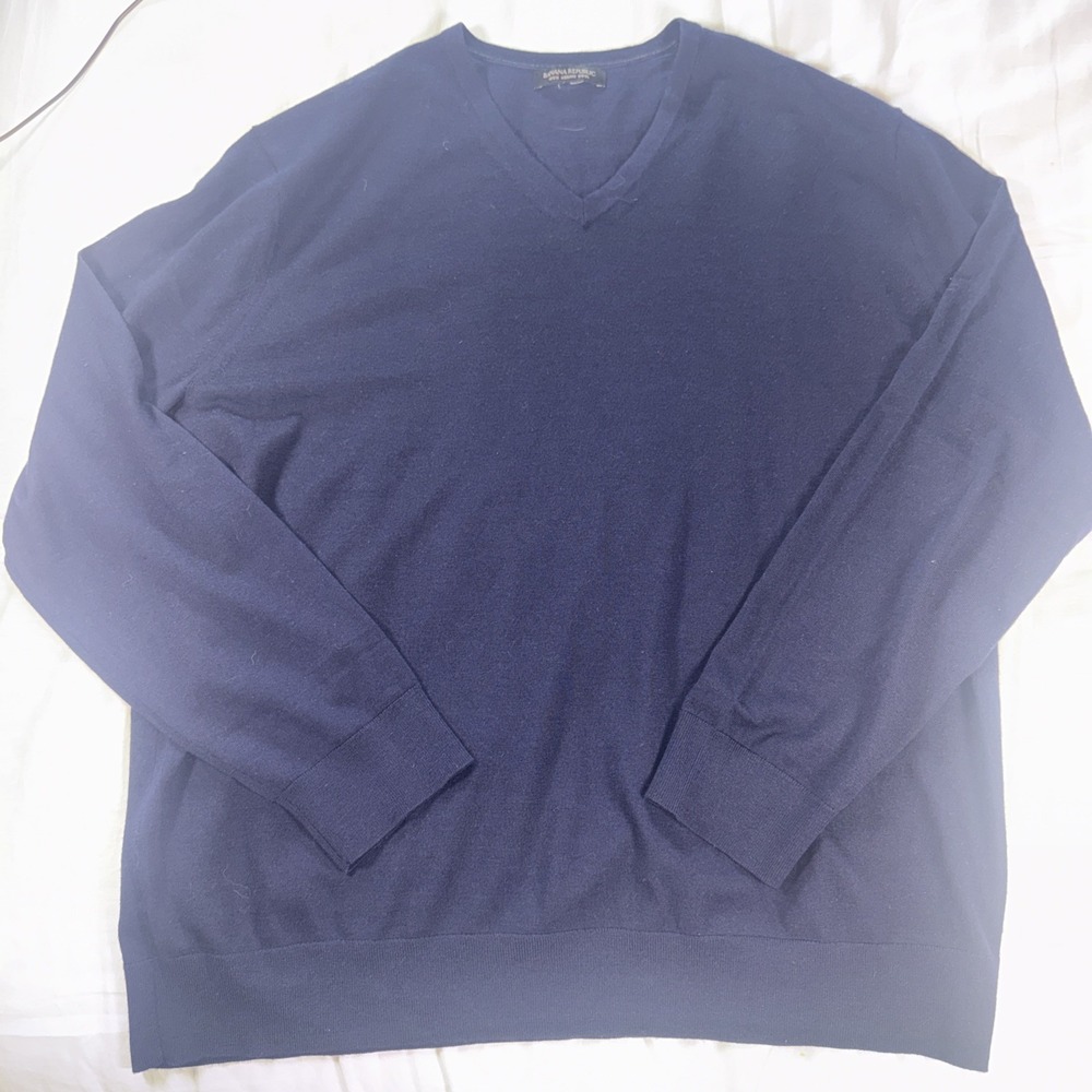 Banana Republic Men's Extra Fine Italian Merino Wool XXL Royal Blue V-Neck